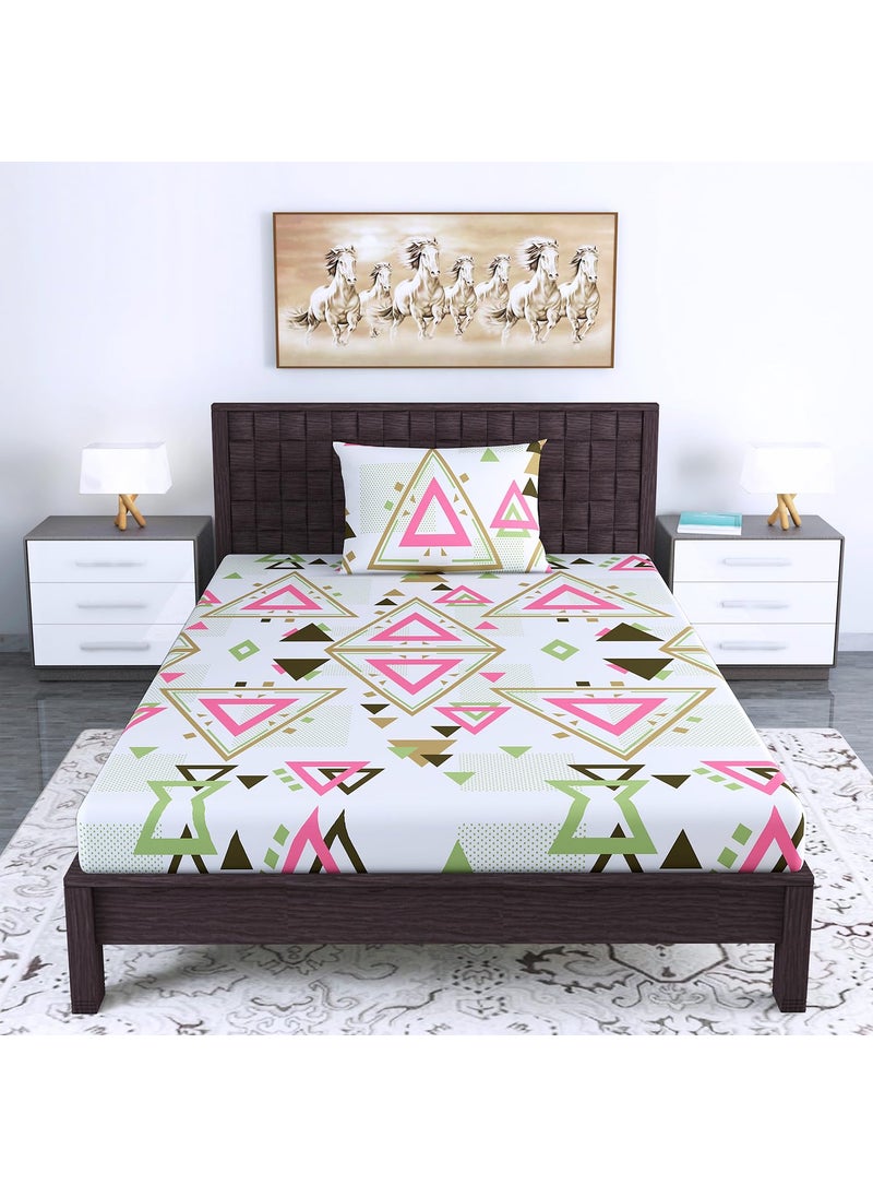 Divine Casa Bedsheet for Single Size Bed 144 TC Cotton Bedsheet for Single Size Bed with 1 Pillow Cover 145 X 223 cm Geometric White Gold Cotton Bedsheet
