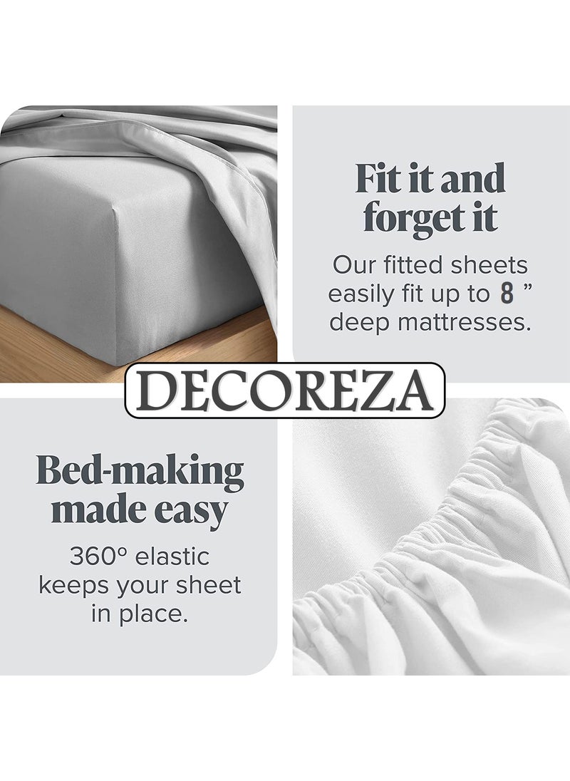 DECOREZA 28 TC Cotton Feel All Around Elastic Fitted Queen Size Double Bed Bedsheet with 2 Large Pillow Covers Fits Upto Mattress of 8 InchesSize 60 x 78 x 8 Inches Grey Floral