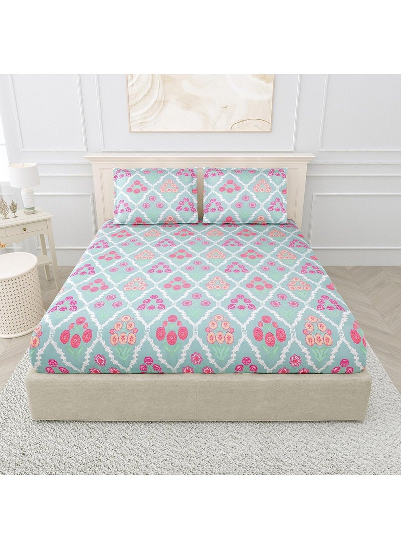 EasyGoods Super Soft Twilight Floral Bedsheet Bedsheet for Double Bed King Size Double Bedsheet with 2 Pillow Covers Premium Printed Flat Bed Sheet 106x107 inchSea Green