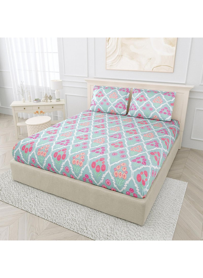 EasyGoods Super Soft Twilight Floral Bedsheet Bedsheet for Double Bed King Size Double Bedsheet with 2 Pillow Covers Premium Printed Flat Bed Sheet 106x107 inchSea Green
