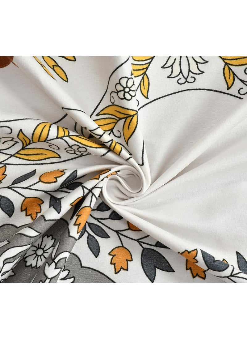 SHOMES Pure Soft Cotton Floral Printed Diwan Set Covers 8 Pieces 1 Single Bed Sheet 60 X 90 with 5 Cushion 16 X 16 2 Bolster Covers 16 X 32 Cream Floral