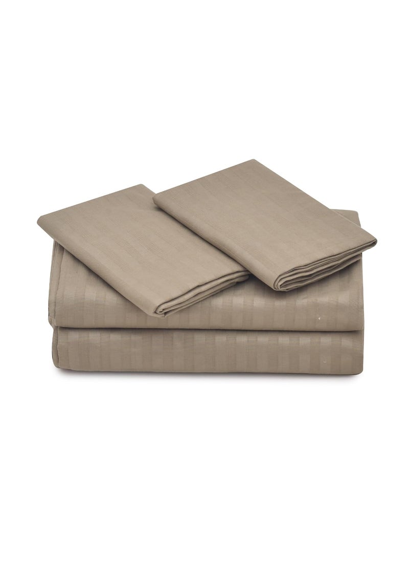 COZY FURNISH Super Soft Brushed Microfiber Cotton Satin Striped Elastic Fitted Bedsheet with 2 Pillow Covers72X78Inches Elastic on All Around Side to Grip The Mattress