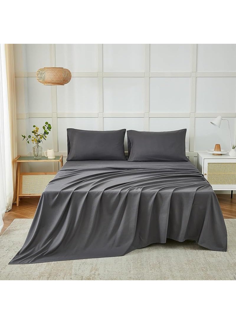 CULTIVER Bedsheet for Double Bed Plain Colour King Size with 2 Pillow Covers Queen Solid Colour Bedsheet Ultra Soft Brushed Micro Fabric Shrink Fade Resistant 90x100 Inches Dark Grey Color