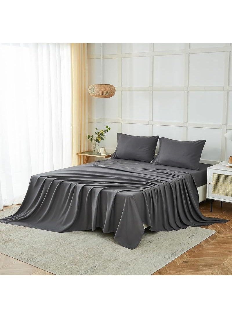 CULTIVER Bedsheet for Double Bed Plain Colour King Size with 2 Pillow Covers Queen Solid Colour Bedsheet Ultra Soft Brushed Micro Fabric Shrink Fade Resistant 90x100 Inches Dark Grey Color