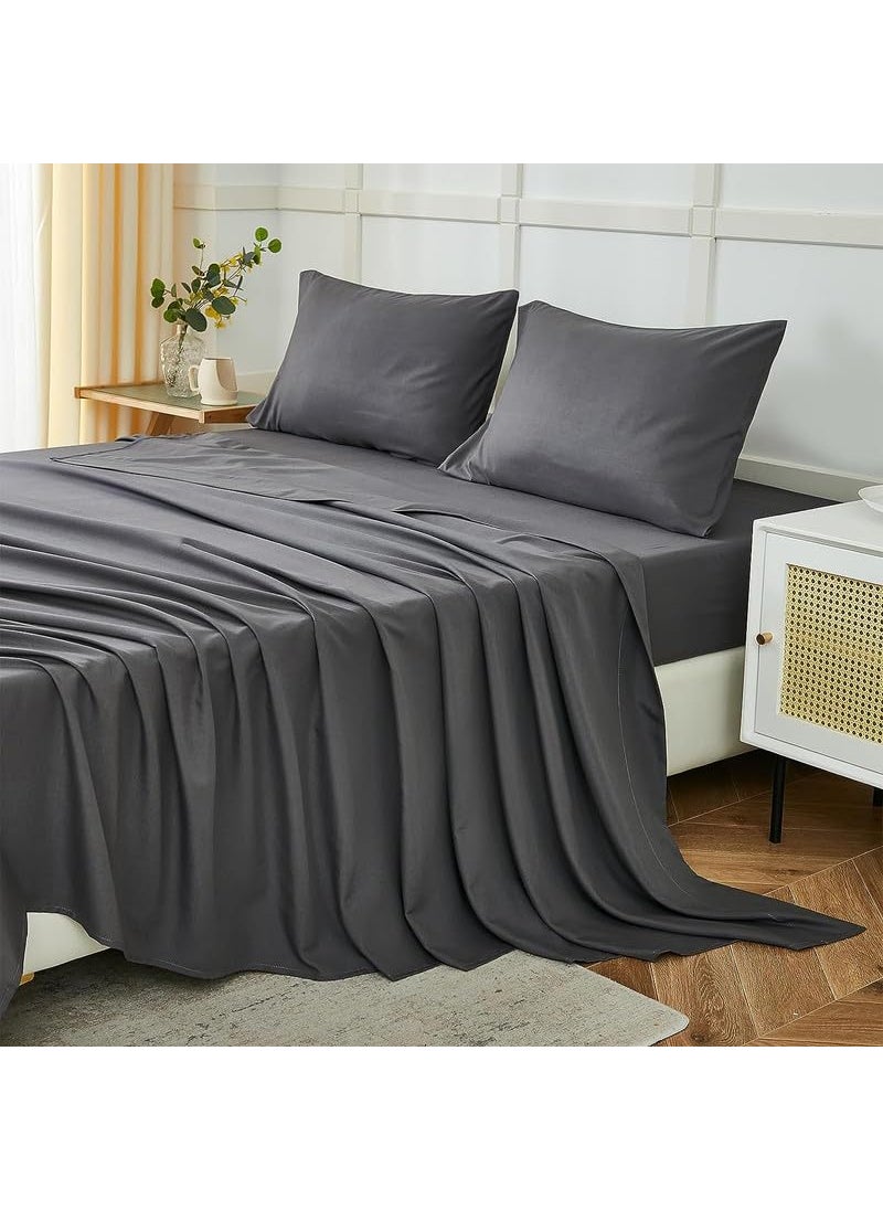 CULTIVER Bedsheet for Double Bed Plain Colour King Size with 2 Pillow Covers Queen Solid Colour Bedsheet Ultra Soft Brushed Micro Fabric Shrink Fade Resistant 90x100 Inches Dark Grey Color
