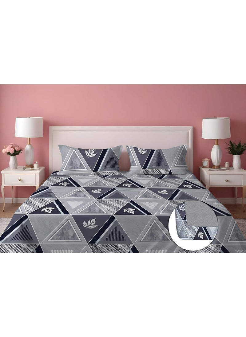 DREAMLET Premium Glace Cotton Elastic Fitted Bedsheets with 2 Full Size Pillow Covers Double Bedsheet with All Around Elastic Supersoft 160TC Size 90100 inches Gray Fitted