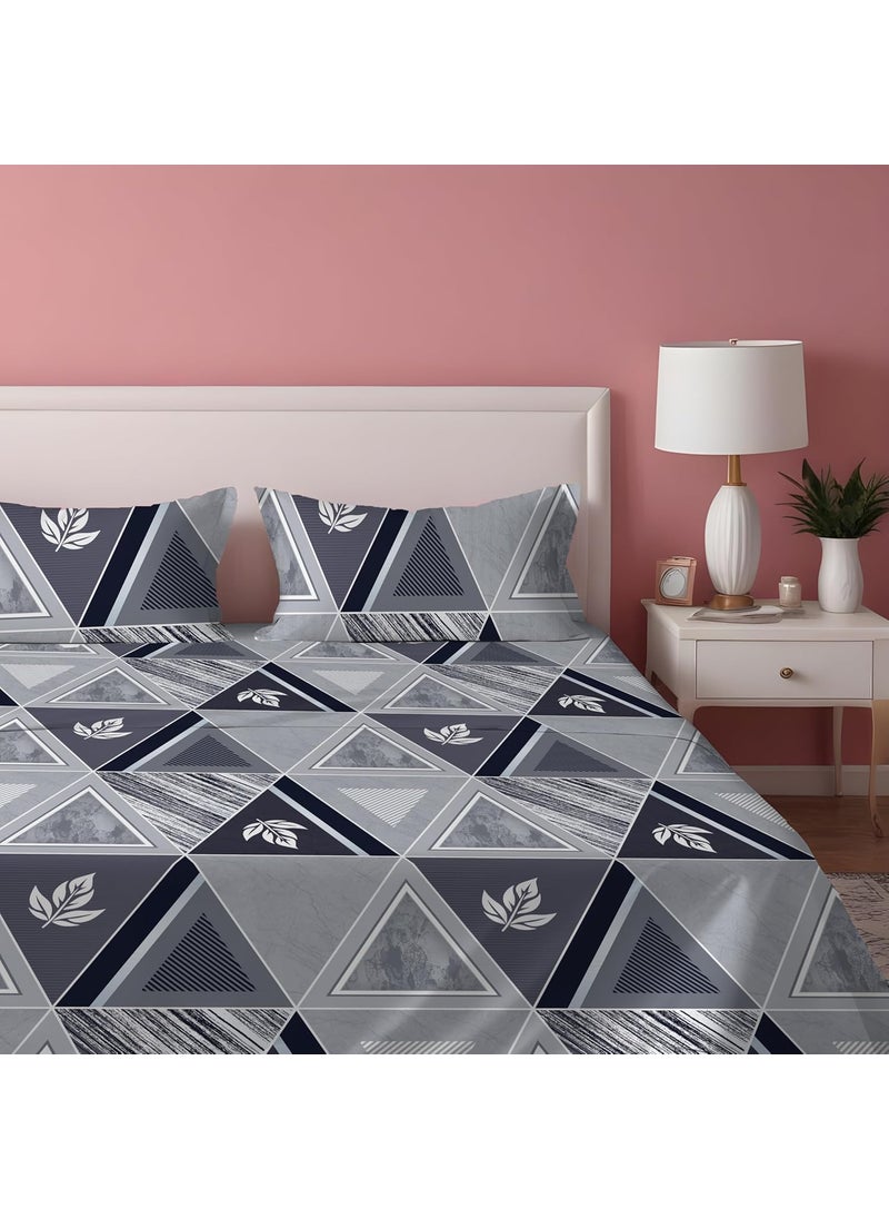 DREAMLET Premium Glace Cotton Elastic Fitted Bedsheets with 2 Full Size Pillow Covers Double Bedsheet with All Around Elastic Supersoft 160TC Size 90100 inches Gray Fitted