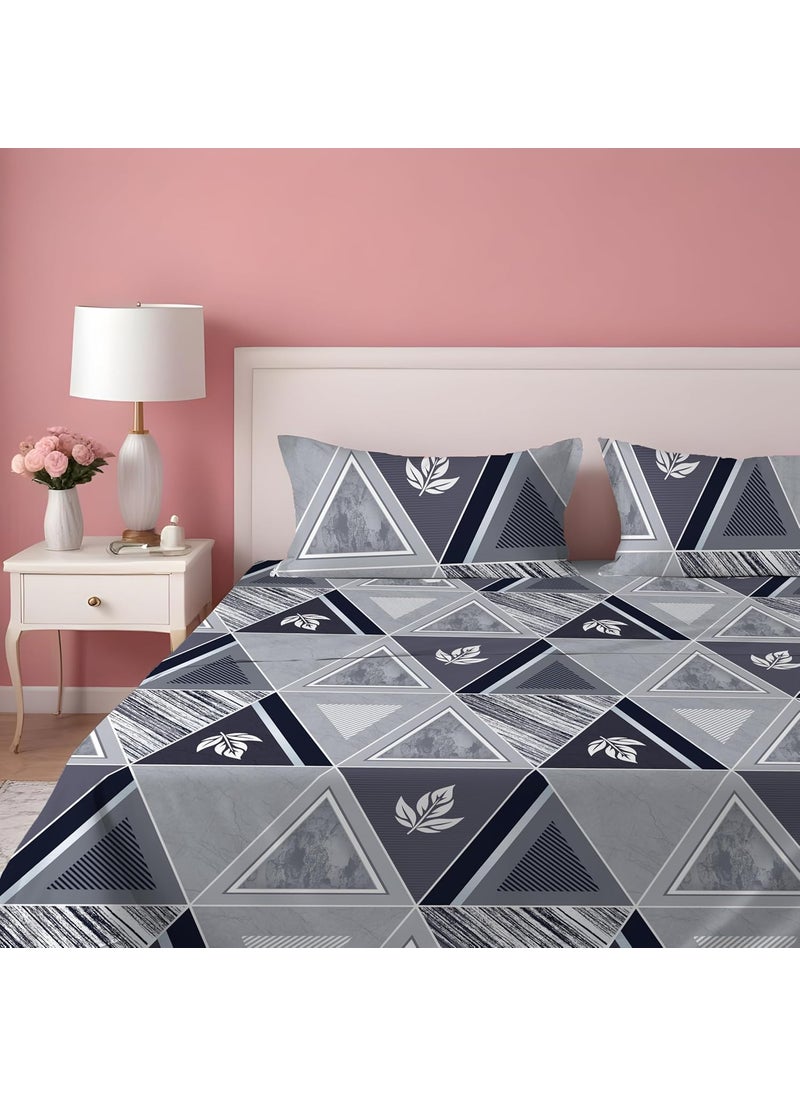 DREAMLET Premium Glace Cotton Elastic Fitted Bedsheets with 2 Full Size Pillow Covers Double Bedsheet with All Around Elastic Supersoft 160TC Size 90100 inches Gray Fitted