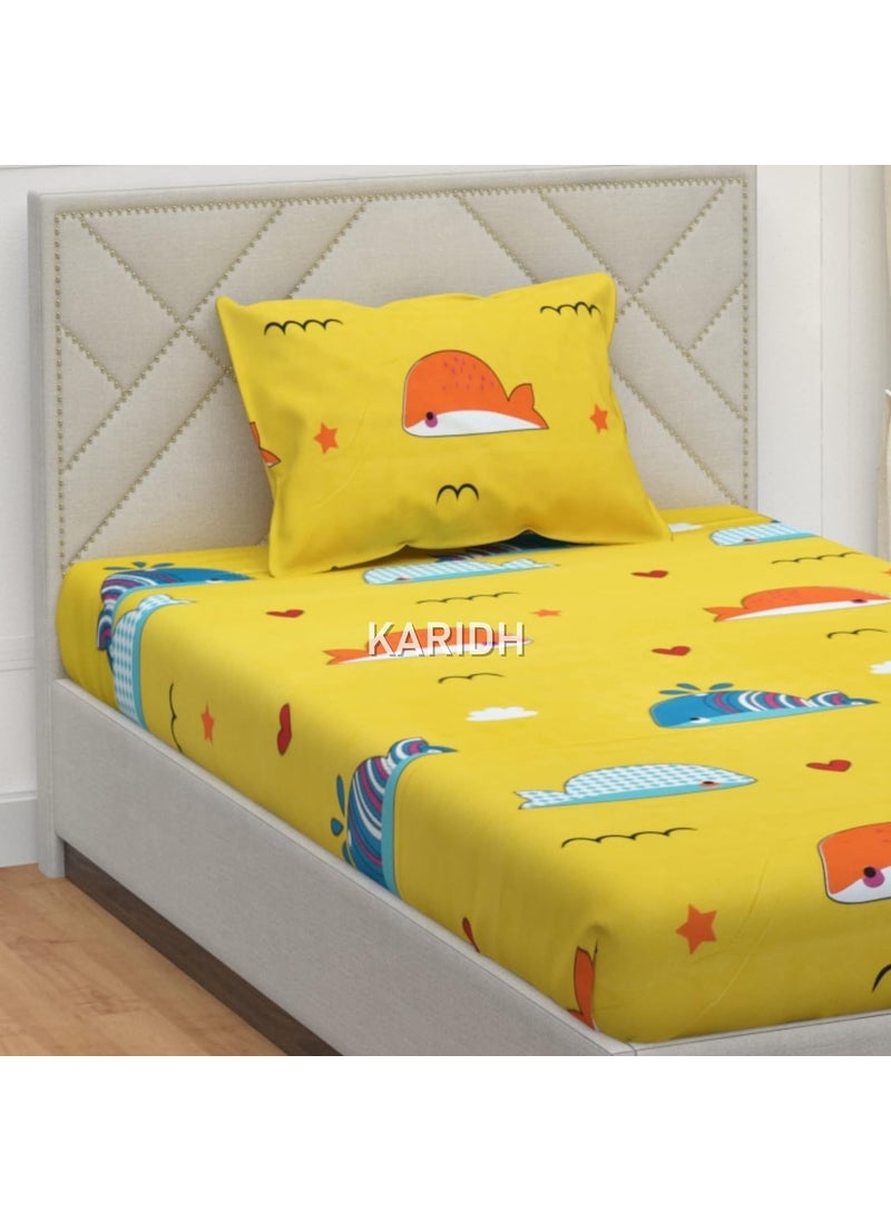 KARIDH Single Bedsheet Elastic Fitted 78X 48Xup to 8 Mattress Soft Cotton Blend with 1 Pillow Cover 78X 48Xup to 8 Inche Mattress