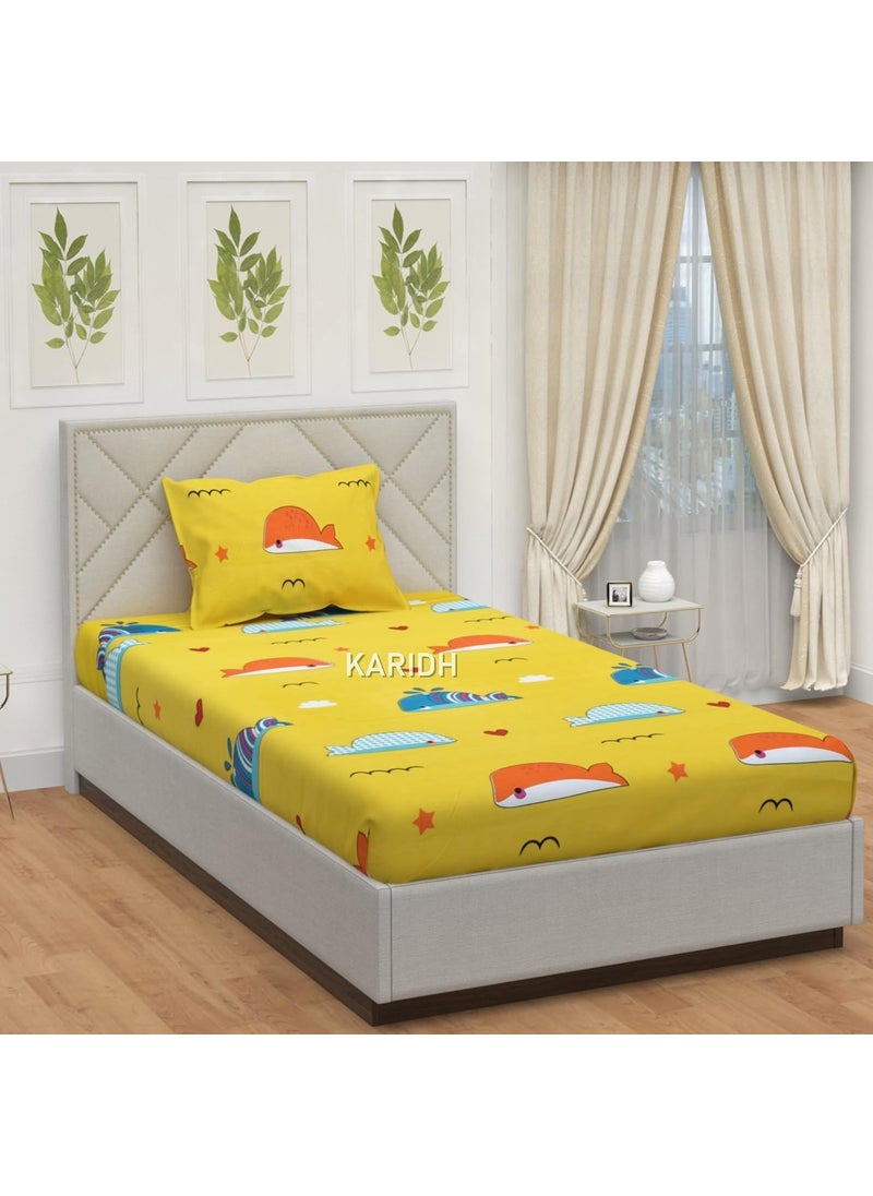 KARIDH Single Bedsheet Elastic Fitted 78X 48Xup to 8 Mattress Soft Cotton Blend with 1 Pillow Cover 78X 48Xup to 8 Inche Mattress
