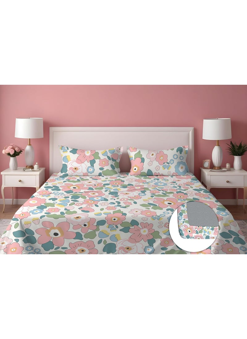 DREAMLET Premium Glace Cotton Elastic Fitted Bedsheets with 2 Full Size Pillow Covers Double Bedsheet with All Around Elastic Supersoft 160TC Size 90100 inchesPinkFitted