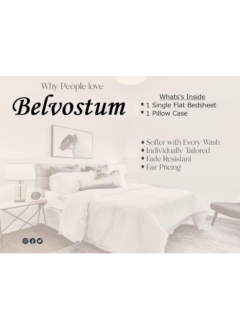 BELVOSTUM Homes 250 TC Microfiber Satin Stripes Bedsheet with 1 Pillow Cover Lavender Single