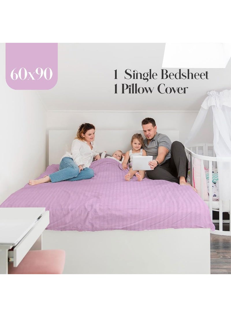 BELVOSTUM Homes 250 TC Microfiber Satin Stripes Bedsheet with 1 Pillow Cover Lavender Single