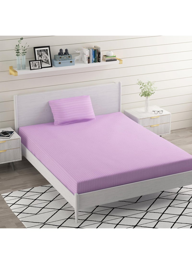 BELVOSTUM Homes 250 TC Microfiber Satin Stripes Bedsheet with 1 Pillow Cover Lavender Single