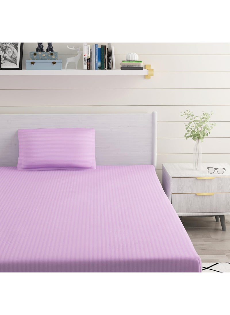 BELVOSTUM Homes 250 TC Microfiber Satin Stripes Bedsheet with 1 Pillow Cover Lavender Single