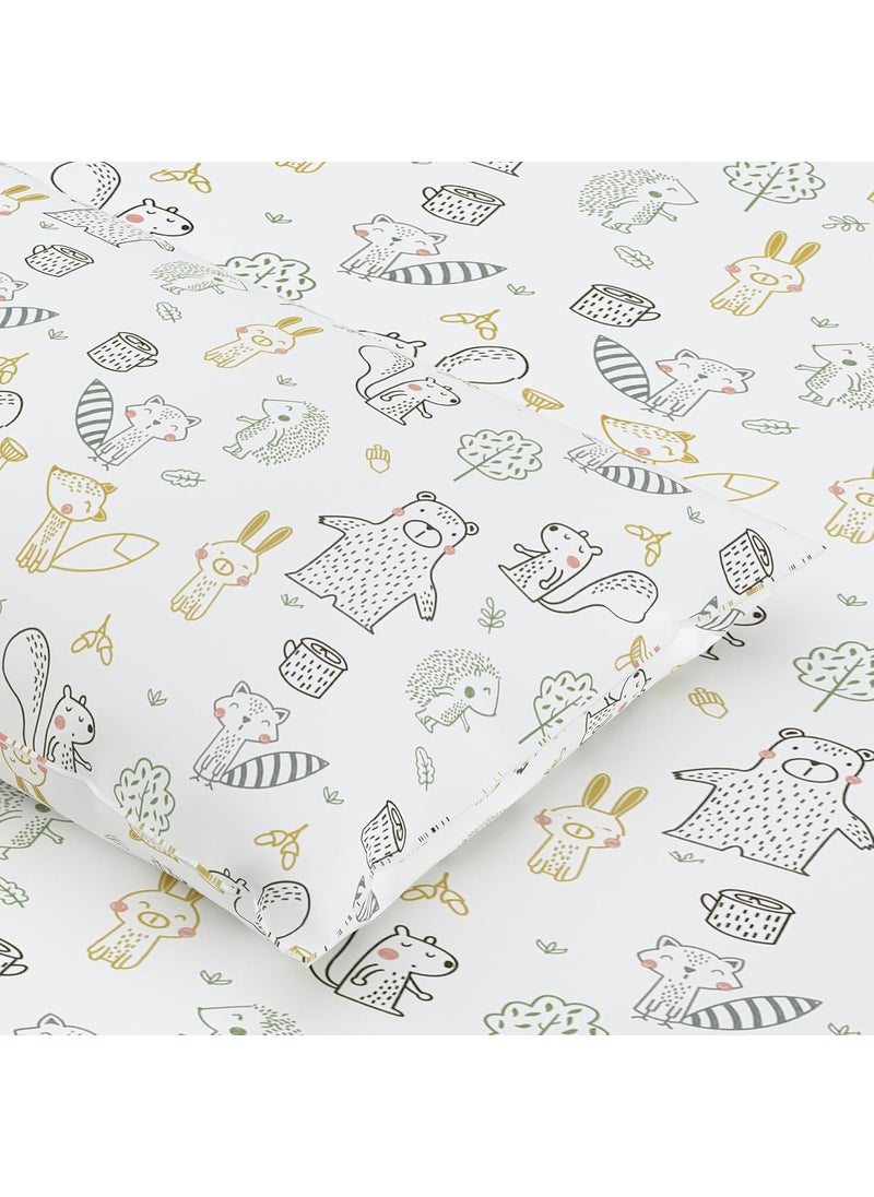Haus Kinder Flat Single Bedsheet Cotton for Kids 200TCWrinkle Free Printed Pure Cotton Single Bedsheet 145x225CM 1Pc Cotton Single Bedsheet with Pillow Cover 1Pc Woodland Animal Easy Wash Beige