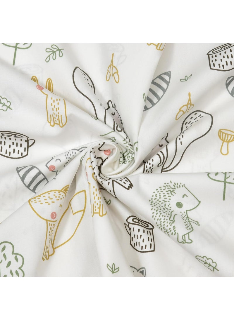 Haus Kinder Flat Single Bedsheet Cotton for Kids 200TCWrinkle Free Printed Pure Cotton Single Bedsheet 145x225CM 1Pc Cotton Single Bedsheet with Pillow Cover 1Pc Woodland Animal Easy Wash Beige