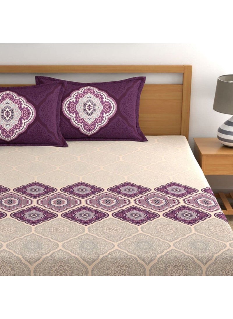 Dreamscape 100 Cotton Double Bedsheet with 2 Pillow Covers Size 86 x 98 inches 140 TC Colour Purple