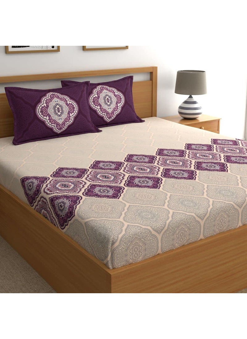 Dreamscape 100 Cotton Double Bedsheet with 2 Pillow Covers Size 86 x 98 inches 140 TC Colour Purple