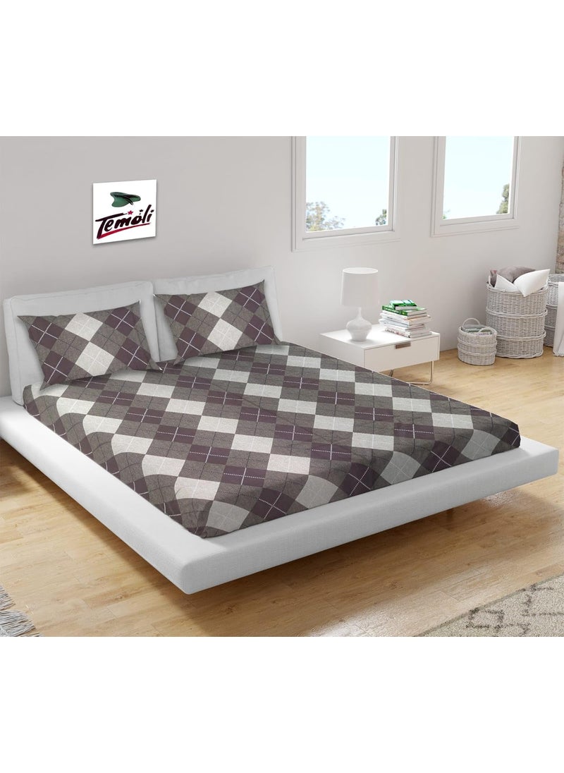 Temoli Floral 100 Cotton Elastic Fitted Bedsheets King Size King Size Bedsheet with Elastic Fitted Size 78 x 72 Inches CheckeredGrey