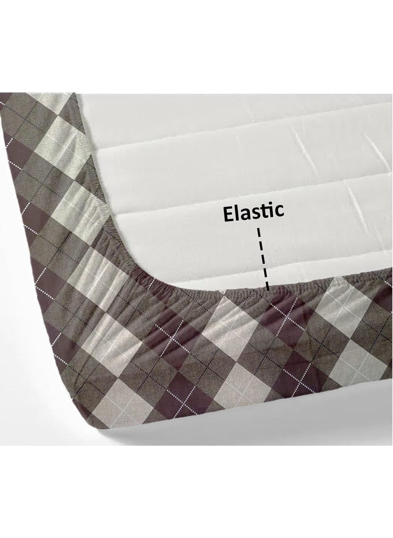 Temoli Floral 100 Cotton Elastic Fitted Bedsheets King Size King Size Bedsheet with Elastic Fitted Size 78 x 72 Inches CheckeredGrey