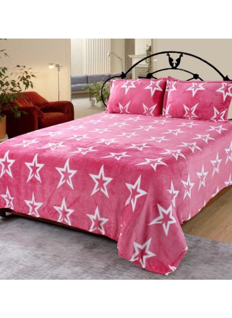 Real Dream 190 GSM Warm Bedsheets for Double Bed Winter Woolen Bedsheets for Double Bed Flannel Bedsheets for Double Bed with 2 Pillow Covers StarPink Double 90 x 100 Inches