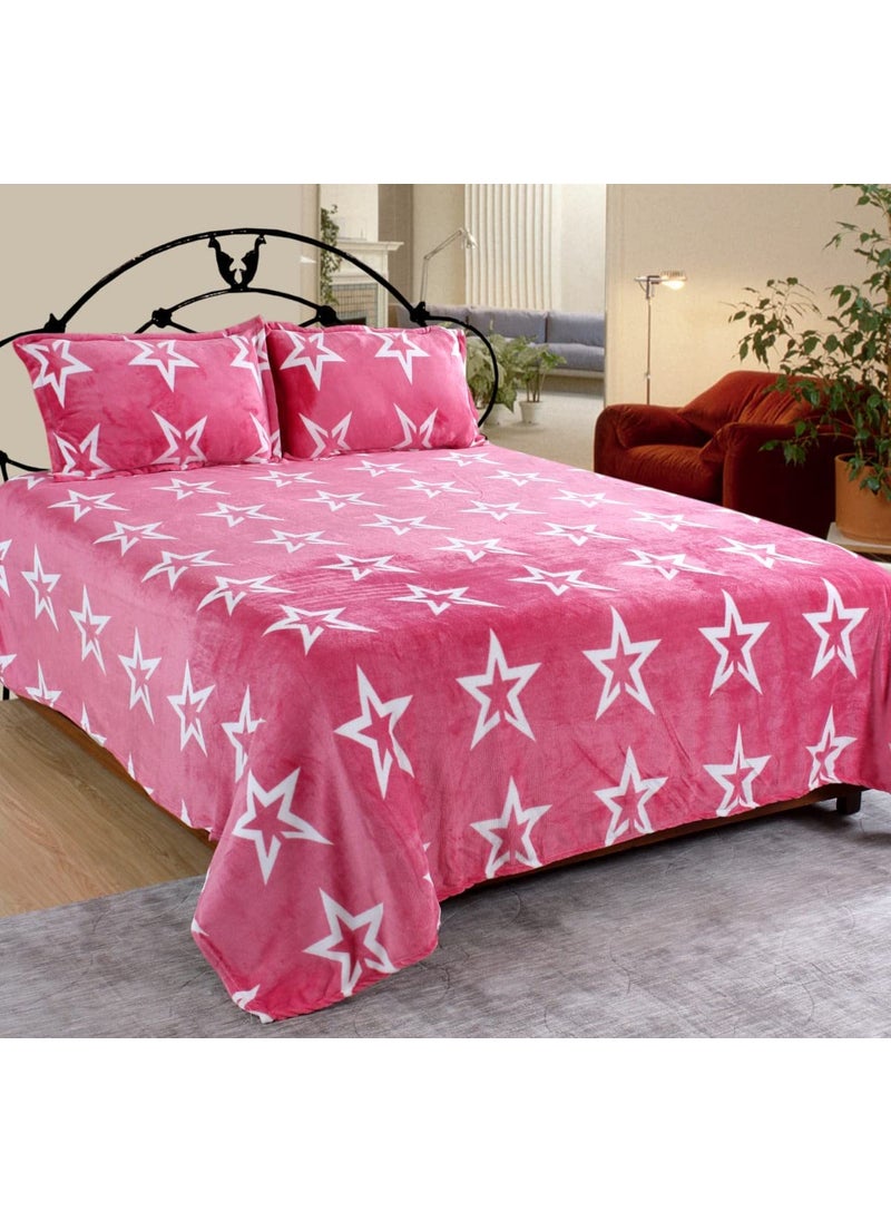 Real Dream 190 GSM Warm Bedsheets for Double Bed Winter Woolen Bedsheets for Double Bed Flannel Bedsheets for Double Bed with 2 Pillow Covers StarPink Double 90 x 100 Inches