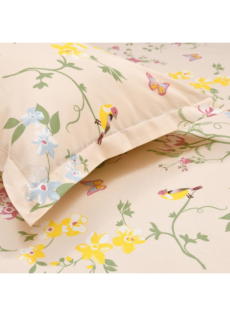 Haus Kinder Cotton Single Bed Sheet Set 186 TC Breathable Fabric with 1 Pillow Cover Peach Flower Print