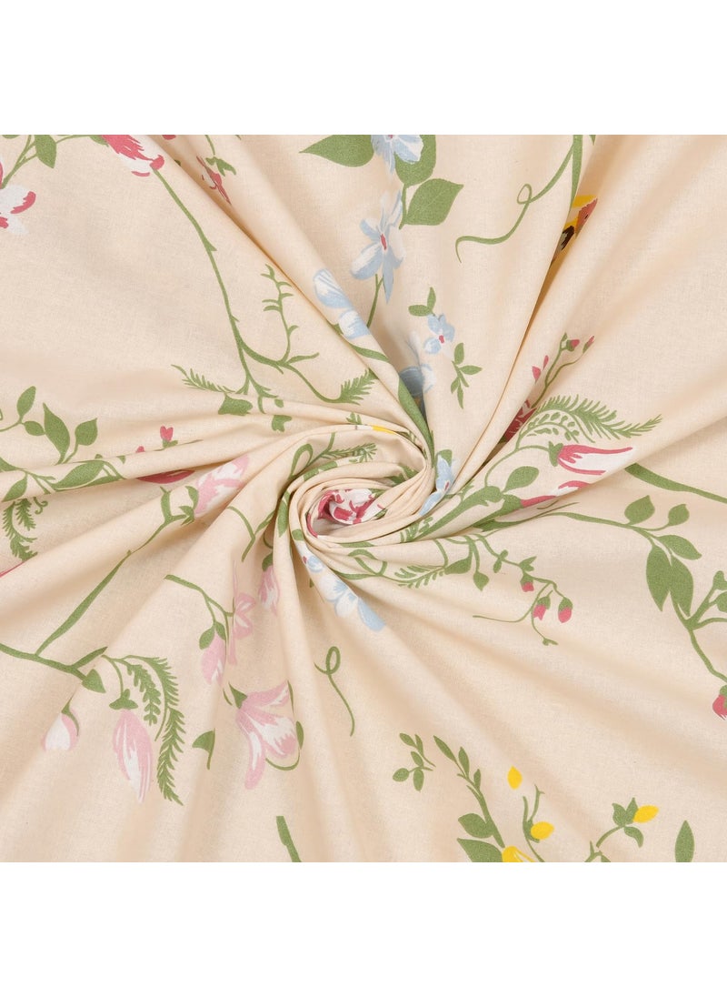 Haus Kinder Cotton Single Bed Sheet Set 186 TC Breathable Fabric with 1 Pillow Cover Peach Flower Print