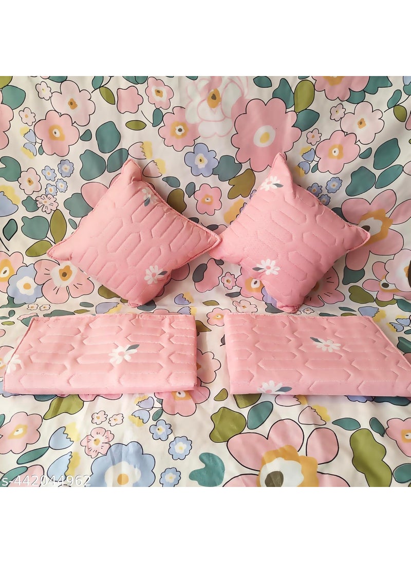 DREAMLET Premium Glace Cotton 180 TC Double Bed King Size Bedsheet with 2 Quilted Pillow Covers and 2 Quilted Filled Cushions 90X100 Inches Set of 5 Pieces Pink