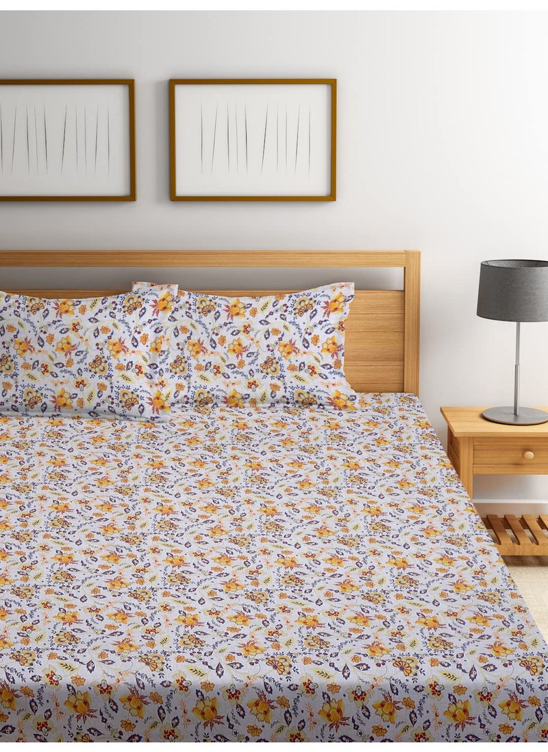 Ambra Linens 144TC Premium Bed Sheet Set Bed Sheet Double Bed 100 Cotton Bed Sheet Soft Smooth Flat Sheets Bed Sheet for AllSeason Use 1 Bedsheet and 2 Pillowcases Queen Size