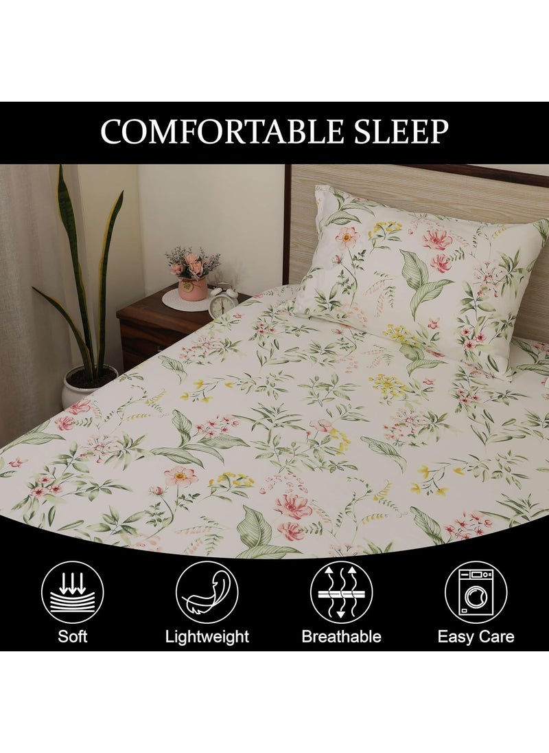 Bhoomi Impex Bedsheet for King Bed Include Pillow Covers Breathable Vibrant Floral Design King Bed Sheet Morning Petal