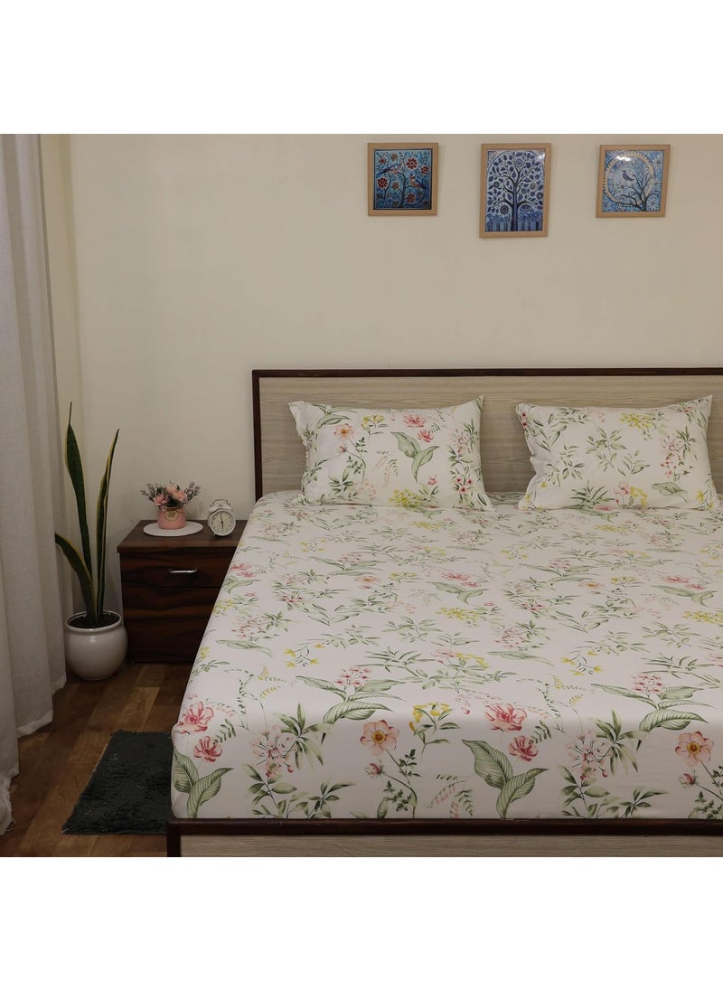 Bhoomi Impex Bedsheet for King Bed Include Pillow Covers Breathable Vibrant Floral Design King Bed Sheet Morning Petal