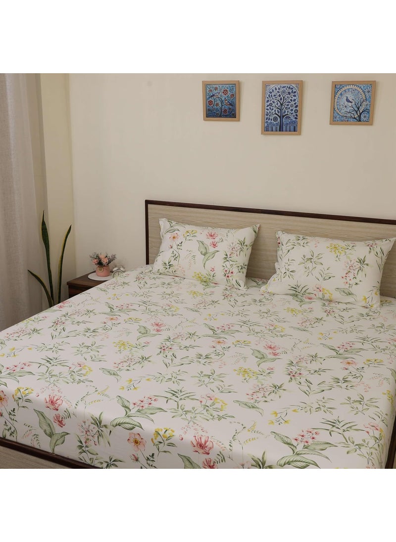 Bhoomi Impex Bedsheet for King Bed Include Pillow Covers Breathable Vibrant Floral Design King Bed Sheet Morning Petal