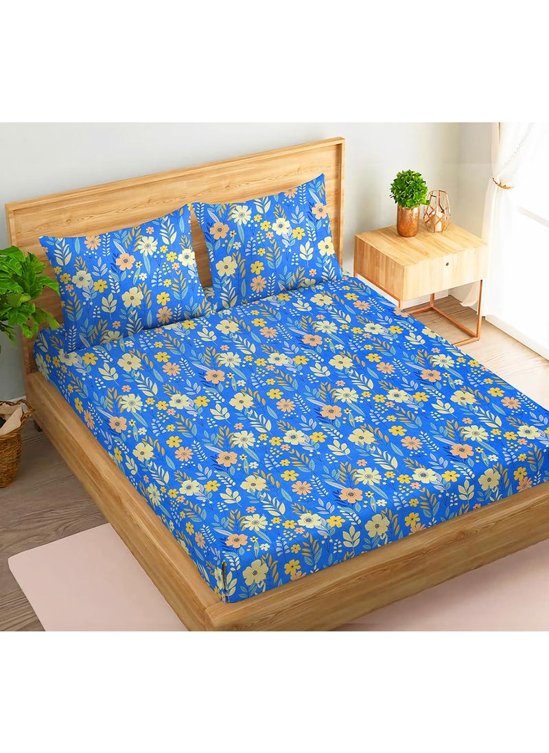 VAS COLLECTIONS 220 TC 100 Cotton Kingston Collection Super King Size Bedsheets with 2 King Size Pillow Covers Luxury Soft Sheets 3pcs Set 108x108 inches Blue Multi
