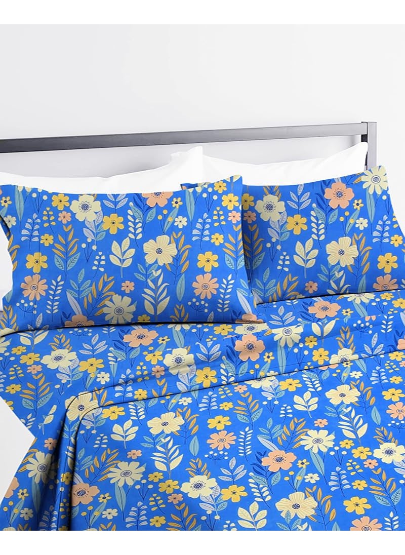 VAS COLLECTIONS 220 TC 100 Cotton Kingston Collection Super King Size Bedsheets with 2 King Size Pillow Covers Luxury Soft Sheets 3pcs Set 108x108 inches Blue Multi