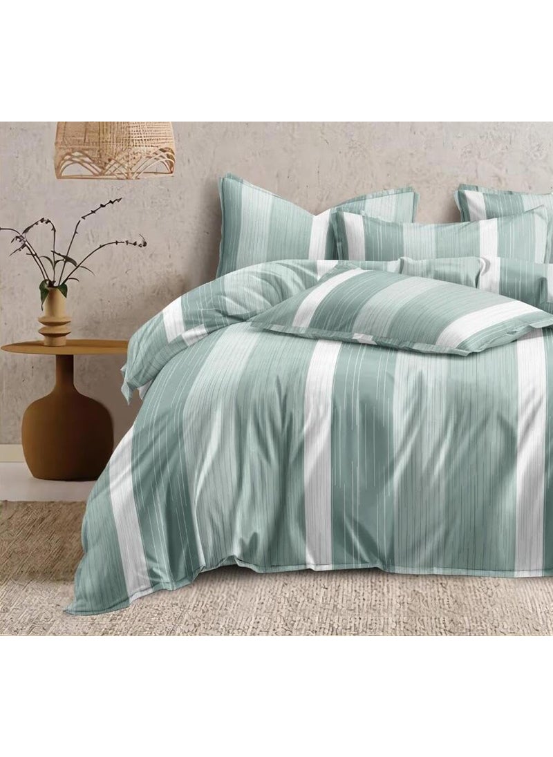 DECOR2ADMIRE 300 TC Premium Glace Cotton Printed Super King Size Double Bedsheet with Two Pillow Covers 108 108 Inches or 9ft by 9ft or 275 cm x 275 cm Green Multi Printed