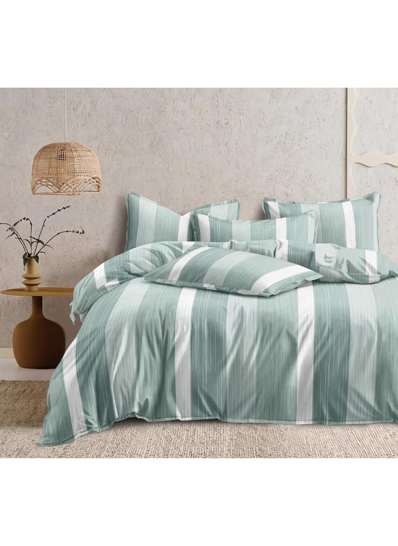 DECOR2ADMIRE 300 TC Premium Glace Cotton Printed Super King Size Double Bedsheet with Two Pillow Covers 108 108 Inches or 9ft by 9ft or 275 cm x 275 cm Green Multi Printed