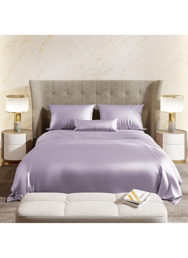 haus kinder Premium Satin Royale Serene Lilac Bedsheets Double Flat Bedsheet with 2 Pillow Cover Set 300TC for SummersWinter Gift for Couples Romantic Dates Wedding