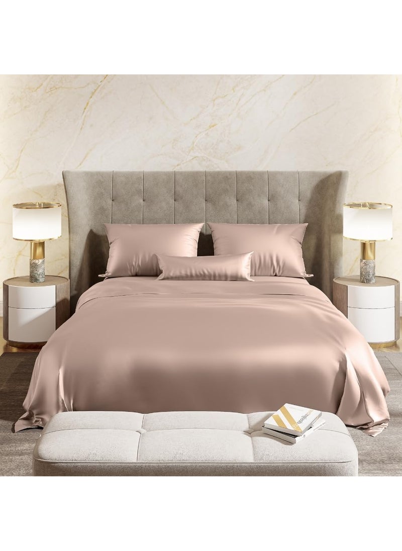 haus kinder Premium Satin Royale Golden Sand Bedsheets Double Flat Bedsheet with 2 Pillow Cover Set 300TC for SummersWinter Gift for Couples Romantic Dates Wedding