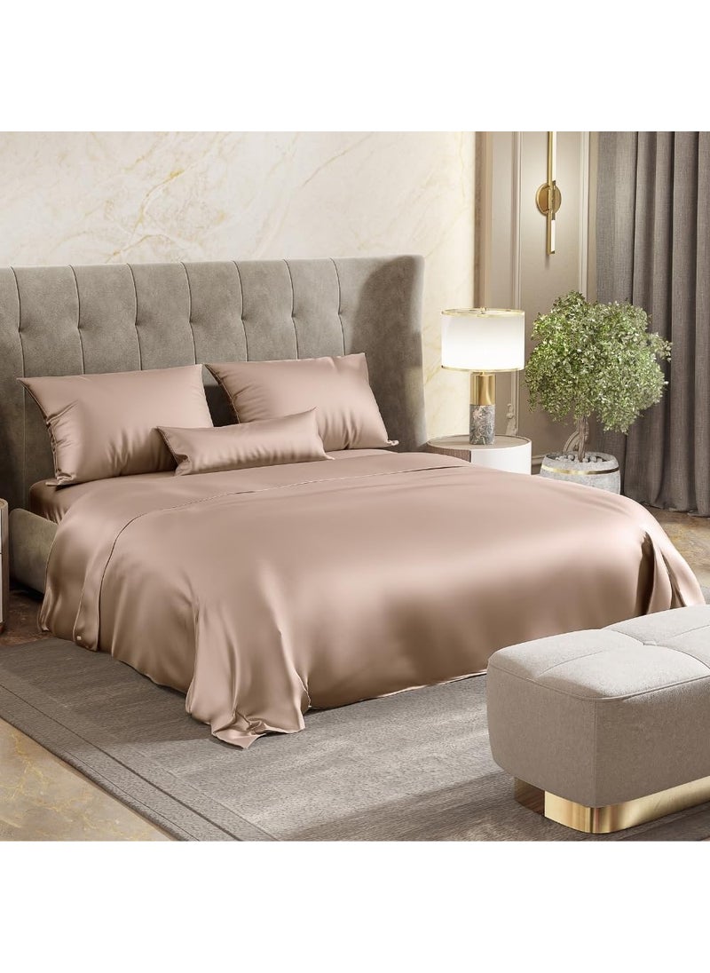 haus kinder Premium Satin Royale Golden Sand Bedsheets Double Flat Bedsheet with 2 Pillow Cover Set 300TC for SummersWinter Gift for Couples Romantic Dates Wedding