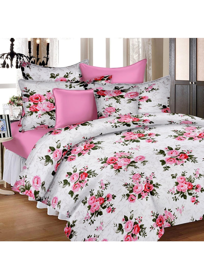 Huesland by Ahmedabad Cotton 144 TC Cotton Single Bedsheet with 1 Pillow Cover White Pink Green