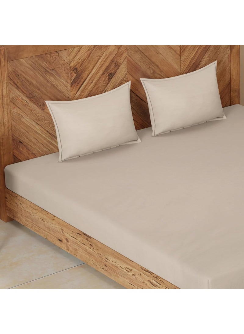 CloudWeave Home Company Premium Microfibre Doubled Bedsheet Elastic Fitted 60 x 72 8 Inches Drop with 2 Pillow Covers 18x27Inches Solid Color Mocha bedsheet