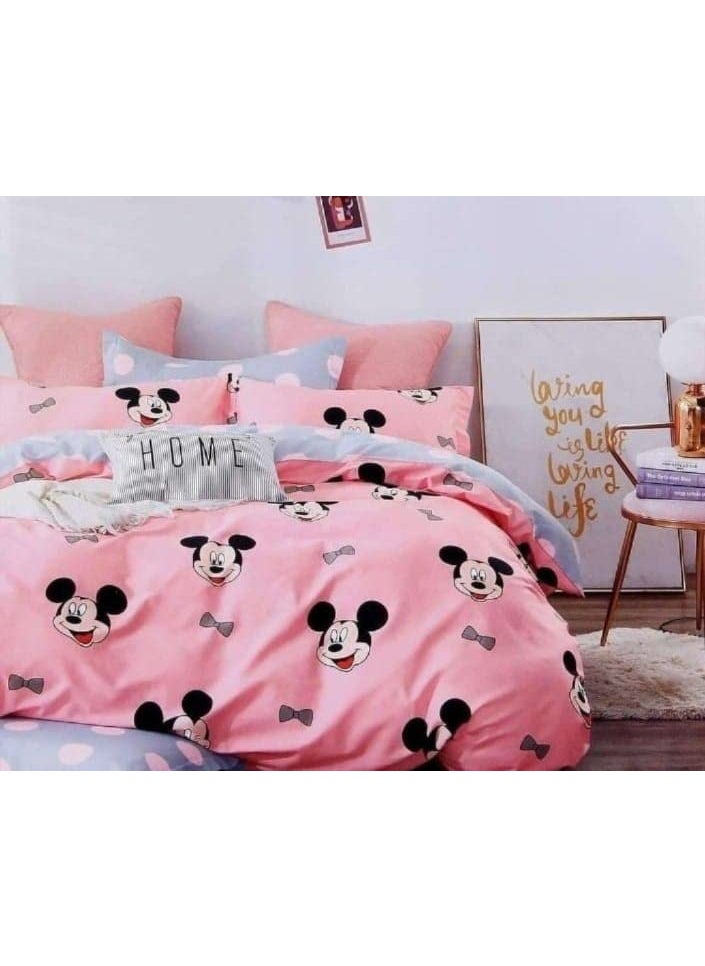 DECOR2ADMIRE Kids Special Premium Glace Cotton 350 TC Queen Size Double Bedsheet with Two Pillow Covers Set Wild Adventures Animal Prints and Cartoon Characters 90 Inches x 100 Inches Pink