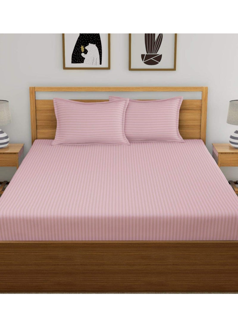 Dreamscape Cotton 220 Tc Double Bedsheets with Pillow Cover Self Striped Pink