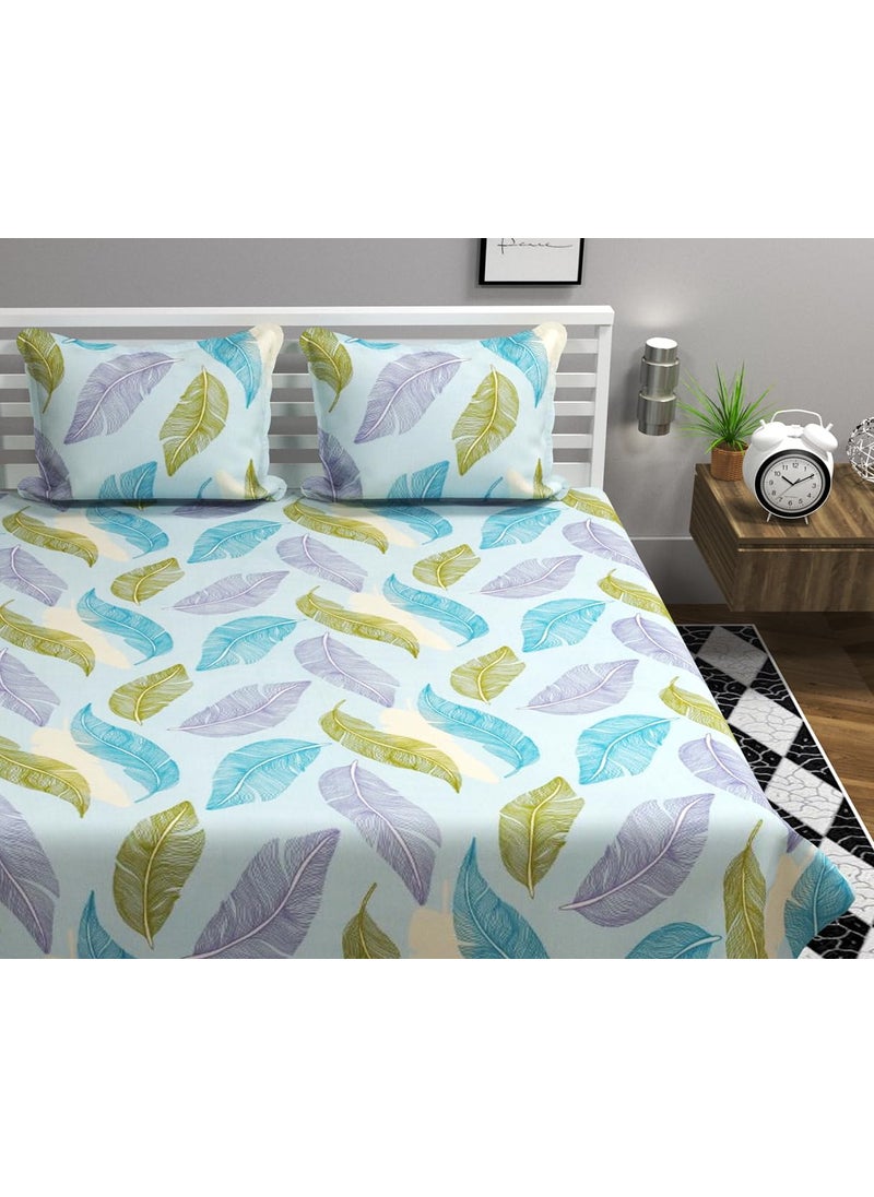 VAS COLLECTIONS XXL Microfiber Soft Cotton King Size Bedsheet for Double Bed King Size 108 x108 in 9 Feet 275x275 cm 2 Large Size Pillow Covers Without Joint White Blue200 tc 240 tc