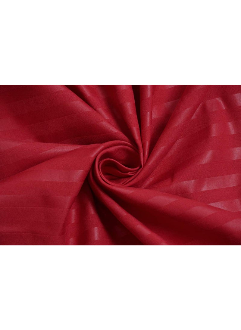 Fablicious Glace Cotton Plain Satin Stripe Elastic Fitted King Size Bedsheet with 2 Pillow Covers for 72x72x6 Inch Mattress Maroon