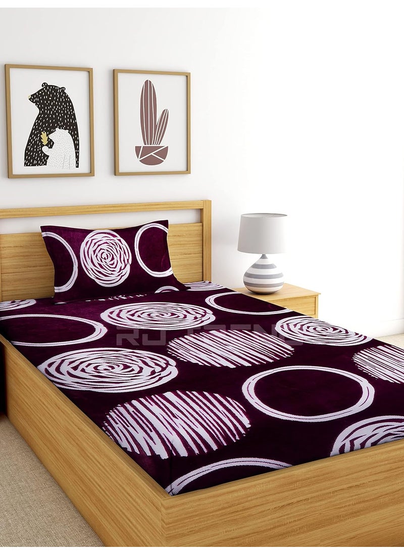 PRINDA Presents Luxurious FlannelWarm Single Elastic Fitted Bedsheet Fully Elasticized with 1 Pillow Covers Wine