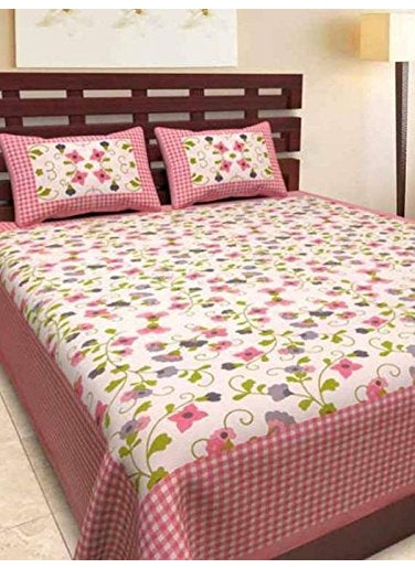 JAIPUR PRINTS Shop 144 TC 100 Cotton Rajasthani Jaipuri Traditional King Size Double Bedsheet with 2 Pillow Covers
