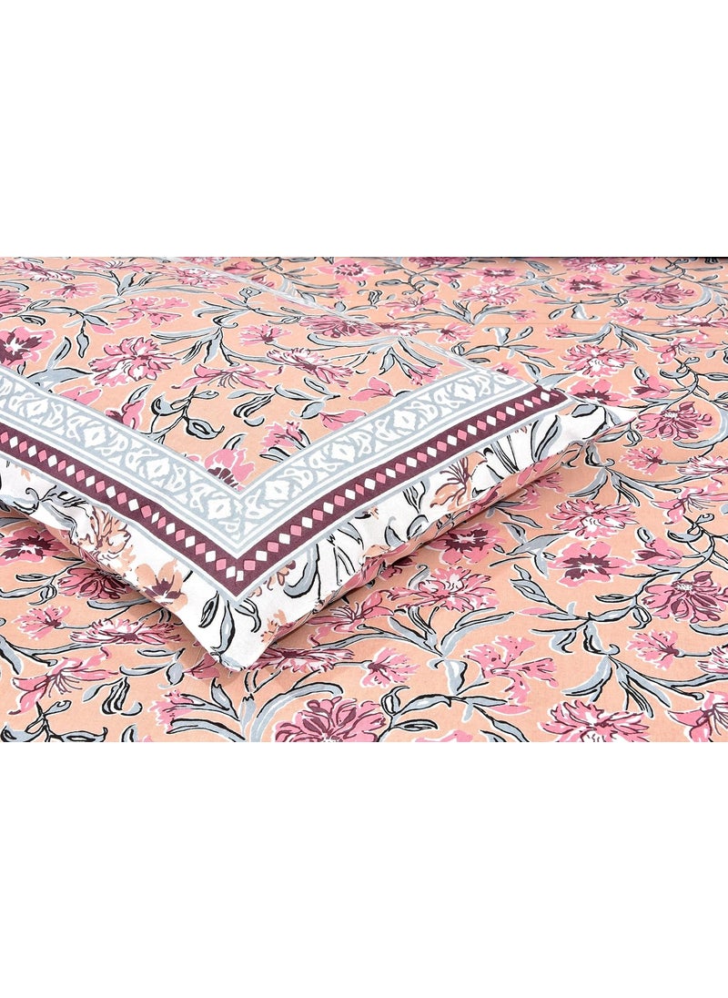Urban Jaipur 100 Cotton King Size Bedsheet for Double Bed 90 x 108 Inches 210 TC Bed Sheet for Double Bed with 2 Pillow Covers Jaipuri Bedsheet Floral Print Pink